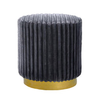 Zelda Ottoman Stool with Gold Steel Plinth Base, Gray Channeled Fabric -BM353202
