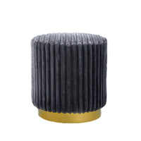 Zelda Ottoman Stool with Gold Steel Plinth Base, Gray Channeled Fabric -BM353202
