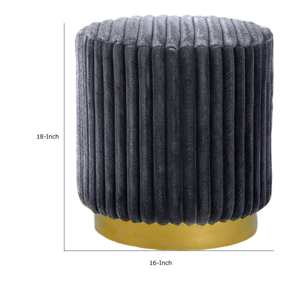 Zelda Ottoman Stool with Gold Steel Plinth Base, Gray Channeled Fabric -BM353202