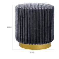 Zelda Ottoman Stool with Gold Steel Plinth Base, Gray Channeled Fabric -BM353202