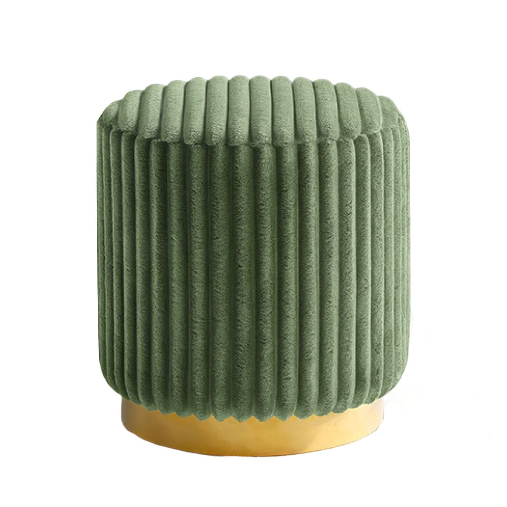 Zelda Ottoman Stool, Gold Steel Plinth Base, Green Channeled Fabric -BM353203