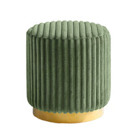 Zelda Ottoman Stool, Gold Steel Plinth Base, Green Channeled Fabric -BM353203