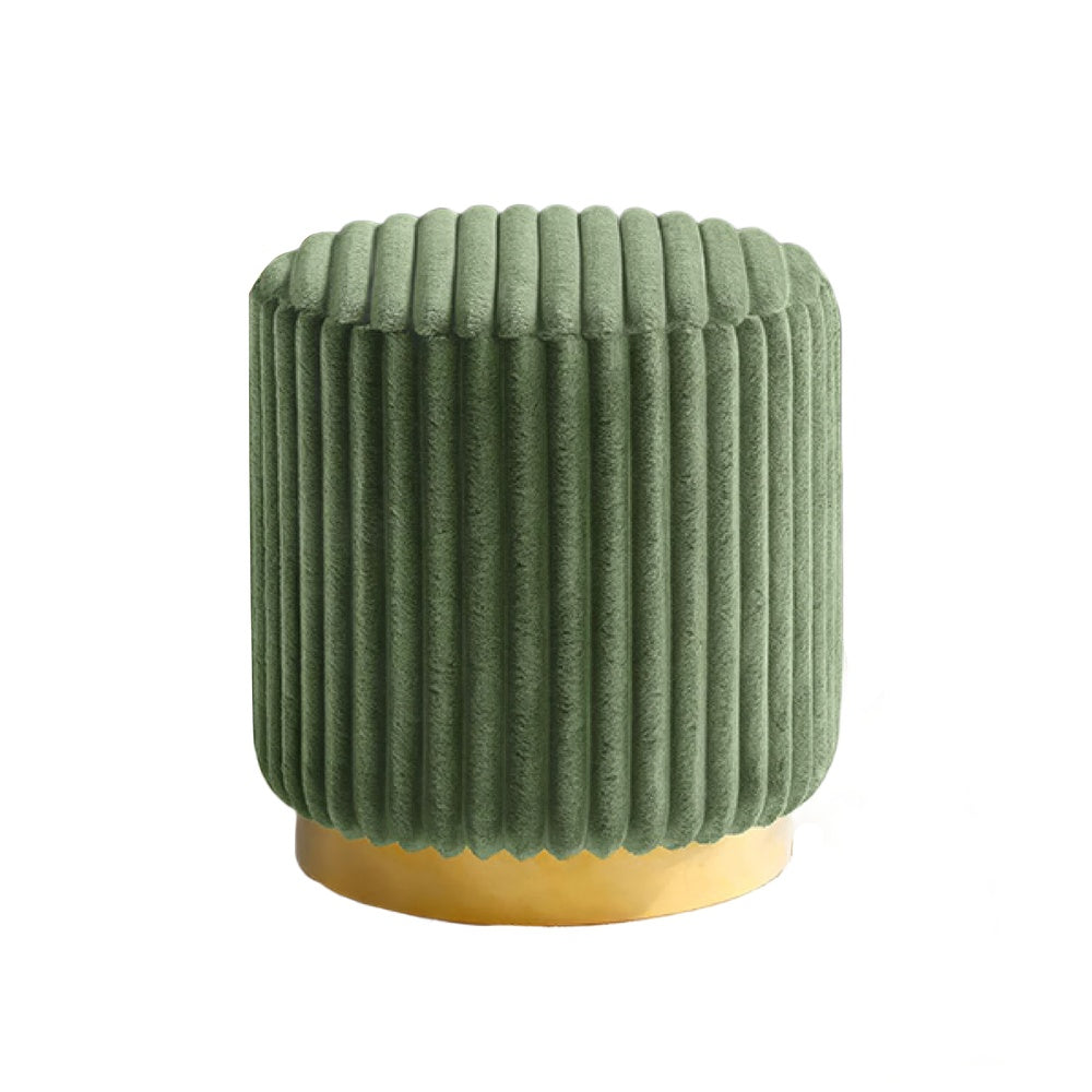 Zelda Ottoman Stool, Gold Steel Plinth Base, Green Channeled Fabric -BM353203