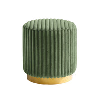 Zelda Ottoman Stool, Gold Steel Plinth Base, Green Channeled Fabric -BM353203