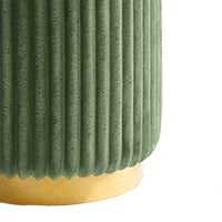Zelda Ottoman Stool, Gold Steel Plinth Base, Green Channeled Fabric -BM353203