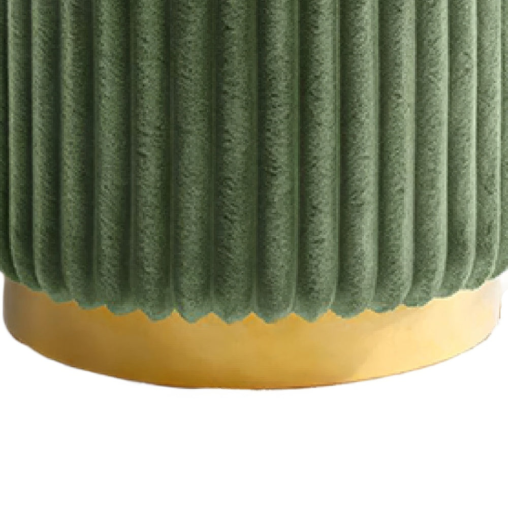 Zelda Ottoman Stool, Gold Steel Plinth Base, Green Channeled Fabric -BM353203