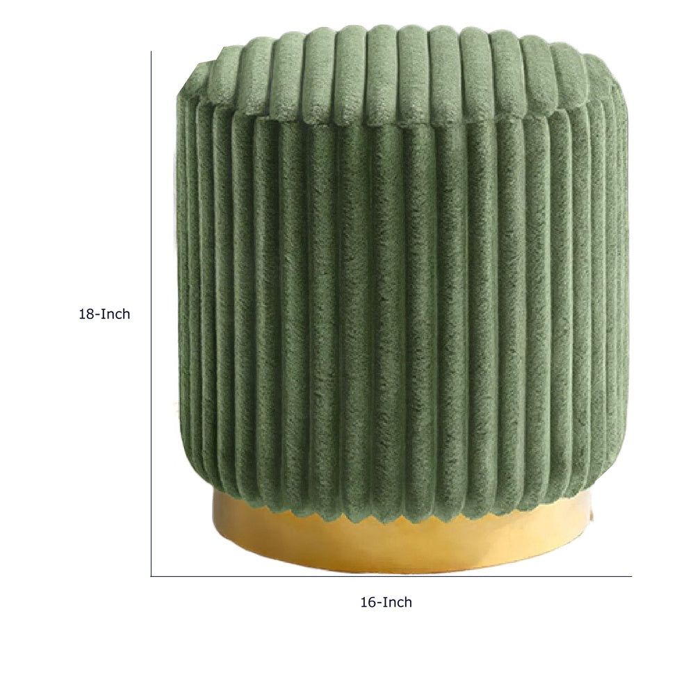 Zelda Ottoman Stool, Gold Steel Plinth Base, Green Channeled Fabric -BM353203