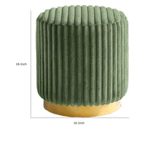 Zelda Ottoman Stool, Gold Steel Plinth Base, Green Channeled Fabric -BM353203