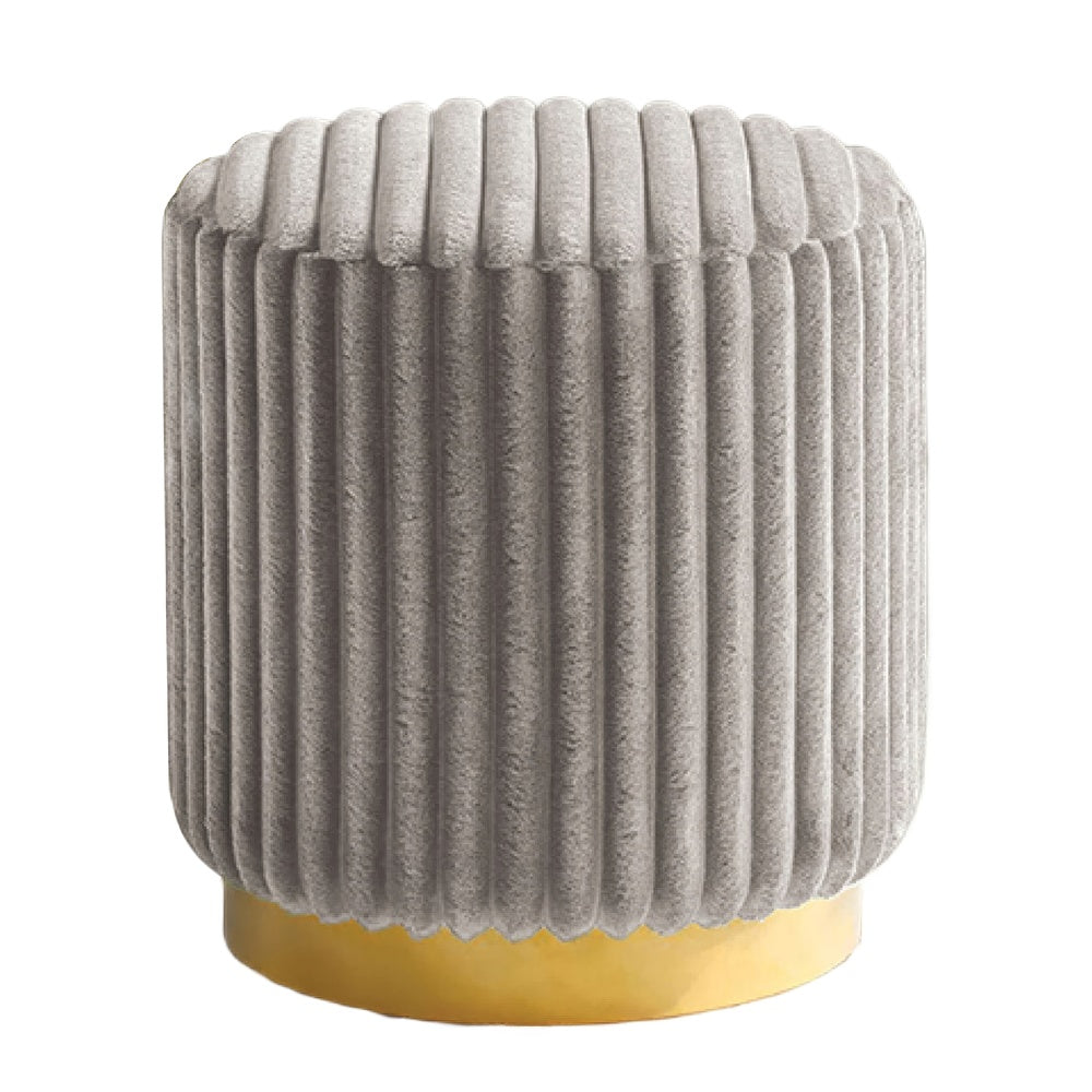 Zelda Ottoman Stool with Gold Steel Plinth Base, Gray Channeled Fabric -BM353204