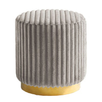 Zelda Ottoman Stool with Gold Steel Plinth Base, Gray Channeled Fabric -BM353204