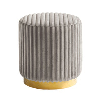 Zelda Ottoman Stool with Gold Steel Plinth Base, Gray Channeled Fabric -BM353204