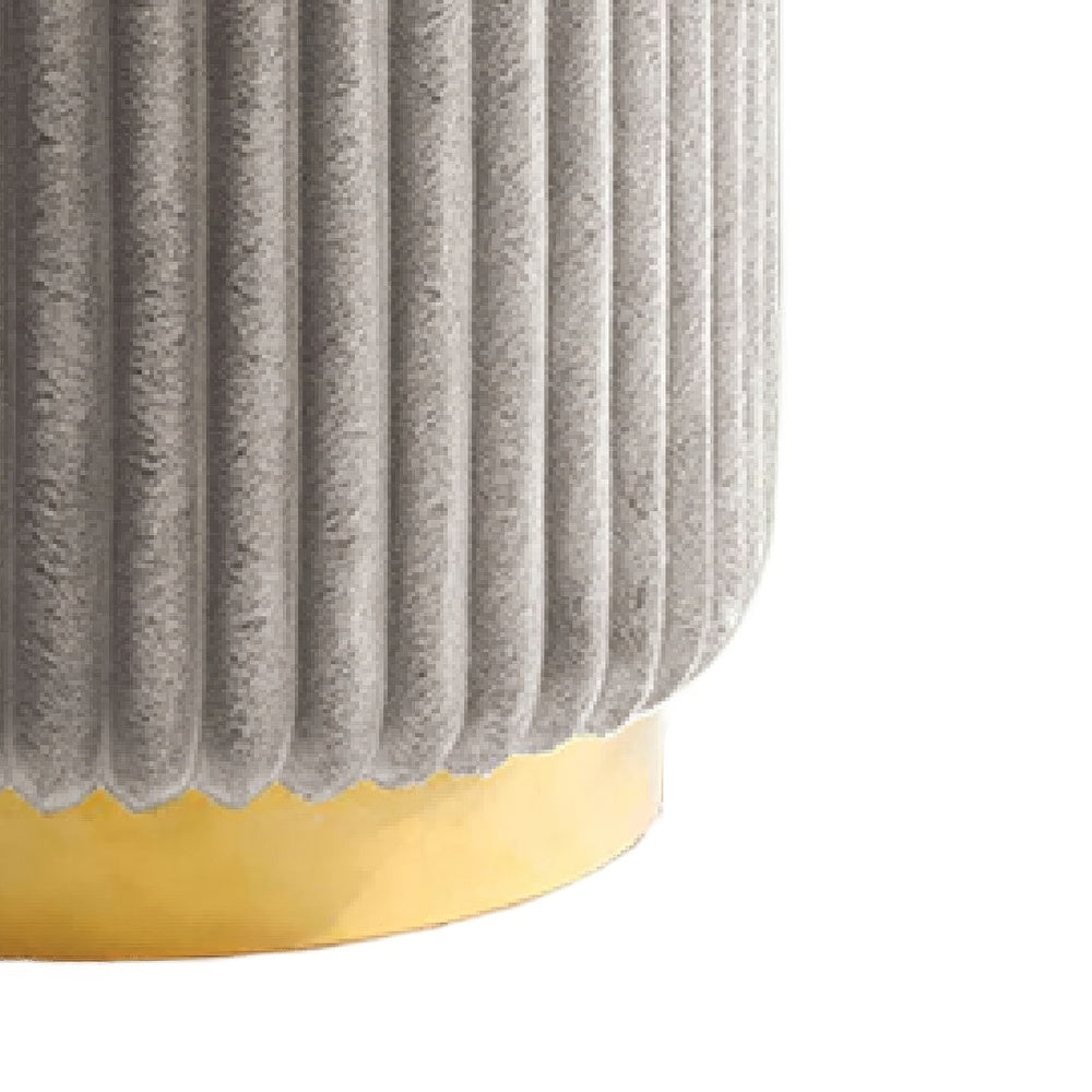 Zelda Ottoman Stool with Gold Steel Plinth Base, Gray Channeled Fabric -BM353204