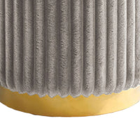 Zelda Ottoman Stool with Gold Steel Plinth Base, Gray Channeled Fabric -BM353204