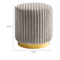 Zelda Ottoman Stool with Gold Steel Plinth Base, Gray Channeled Fabric -BM353204