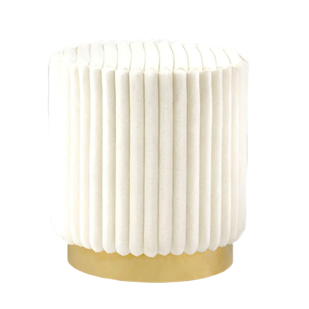 Zelda Ottoman Stool, Gold Steel Plinth Base, Beige Channeled Fabric -BM353205