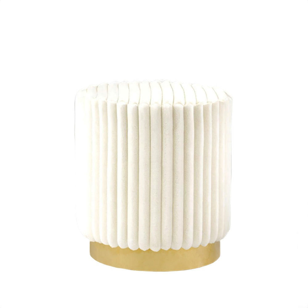 Zelda Ottoman Stool, Gold Steel Plinth Base, Beige Channeled Fabric -BM353205