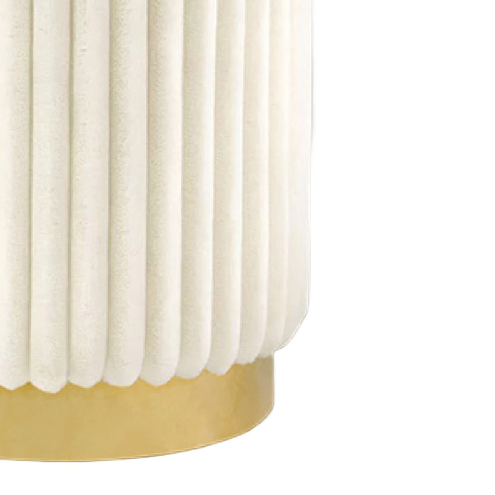 Zelda Ottoman Stool, Gold Steel Plinth Base, Beige Channeled Fabric -BM353205