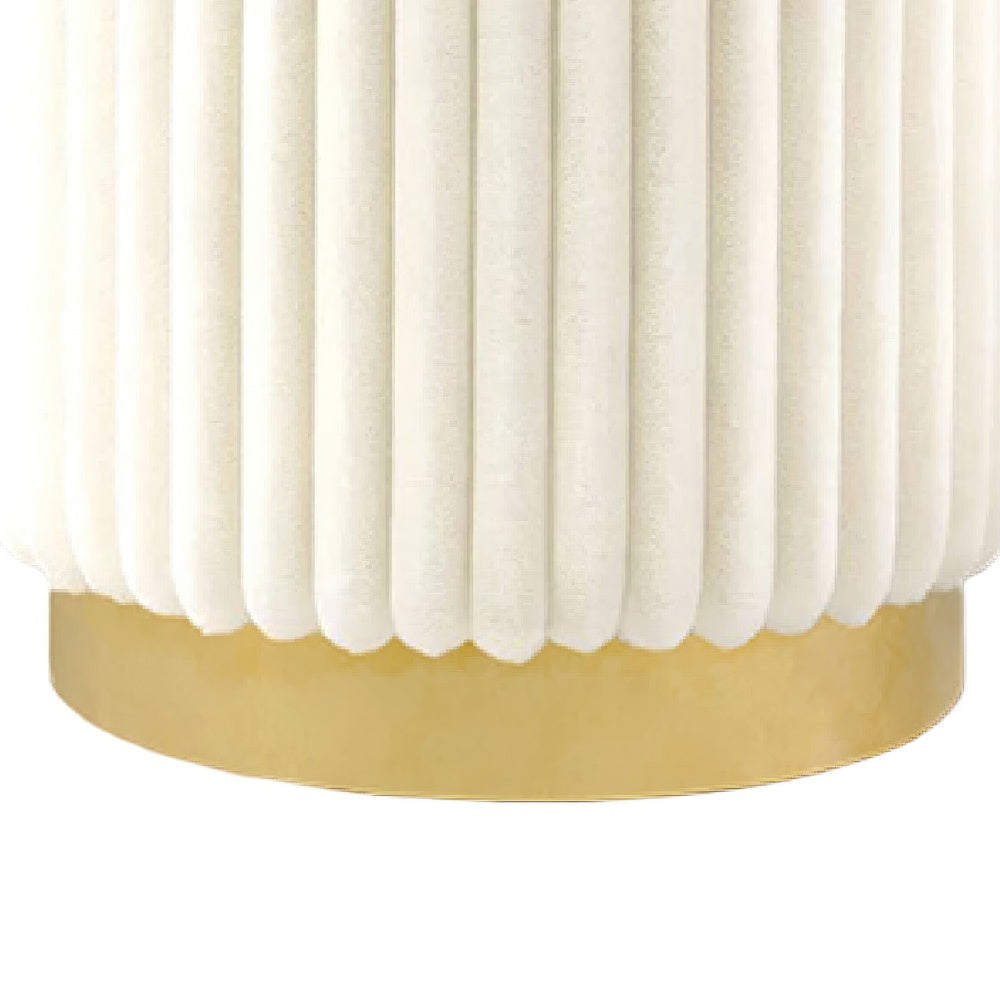 Zelda Ottoman Stool, Gold Steel Plinth Base, Beige Channeled Fabric -BM353205