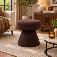 Xyna Mushroom-shaped Ottoman Stool with Pedestal Base, Brown Fabric-BM353206