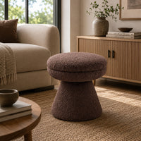 Xyna Mushroom-shaped Ottoman Stool with Pedestal Base, Brown Fabric-BM353206