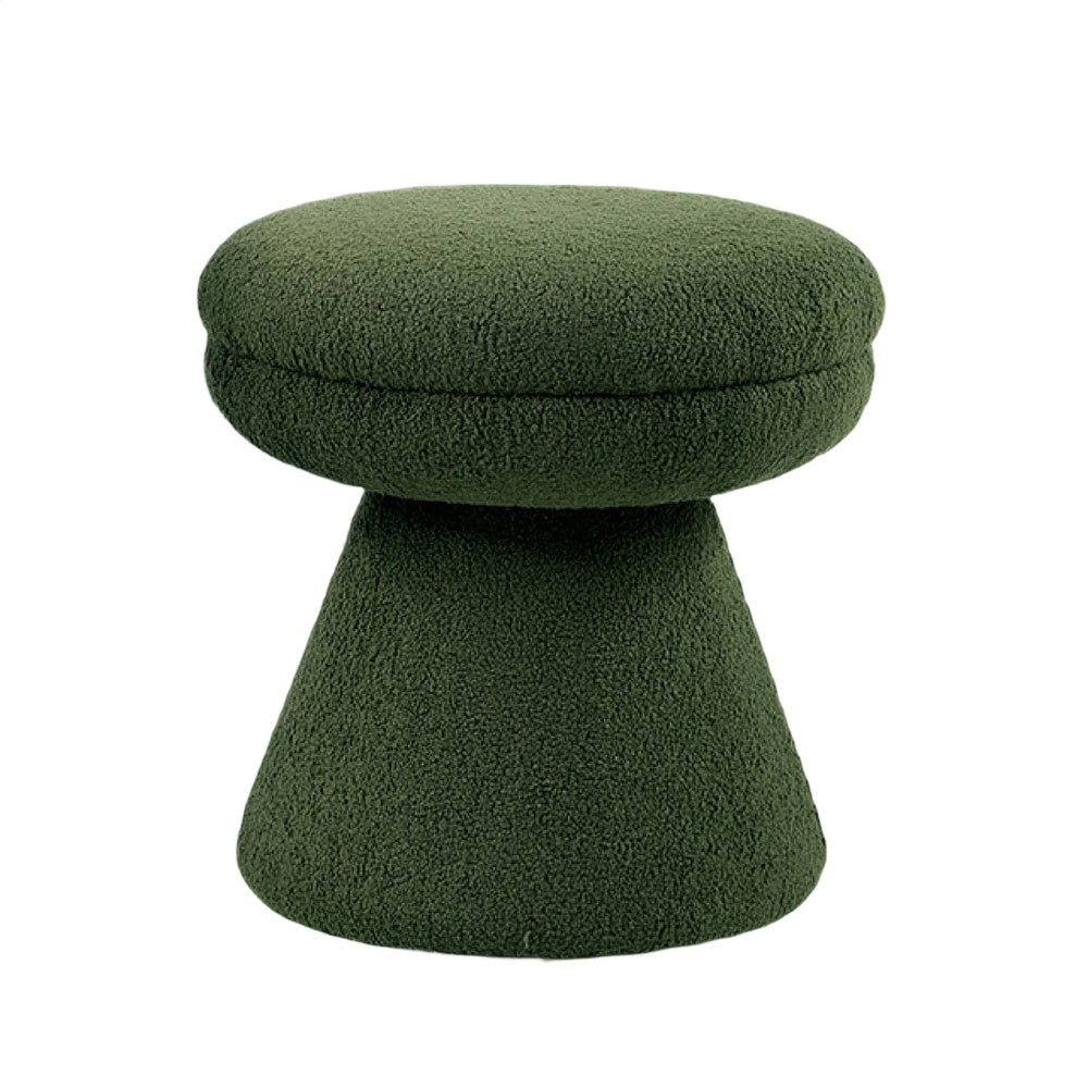 Xyna Mushroom-shaped Ottoman Stool with Pedestal Base, Green Fabric-BM353207