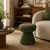 Xyna Mushroom-shaped Ottoman Stool with Pedestal Base, Green Fabric-BM353207