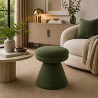 Xyna Mushroom-shaped Ottoman Stool with Pedestal Base, Green Fabric-BM353207