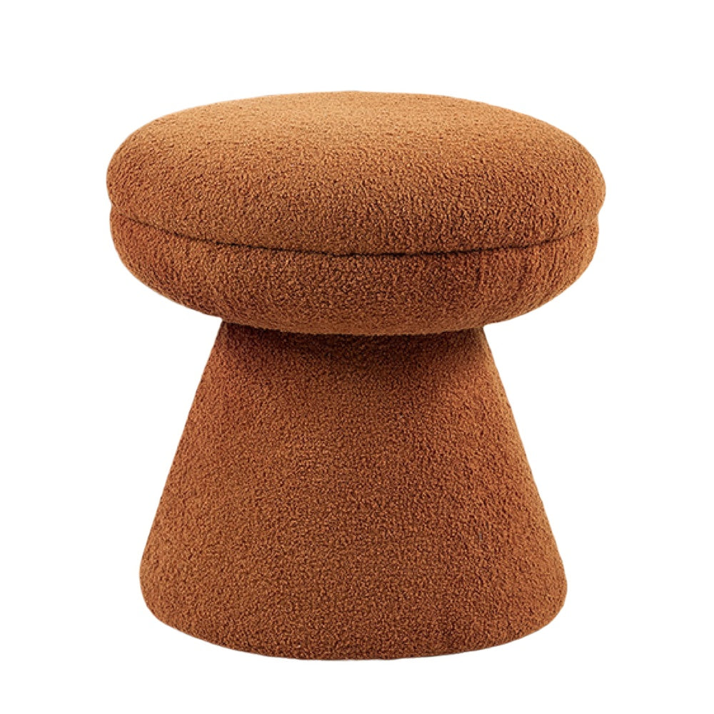Xyna Mushroom-shaped Ottoman Stool, Pedestal Base, Saddle Brown Fabric-BM353208