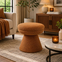 Xyna Mushroom-shaped Ottoman Stool, Pedestal Base, Saddle Brown Fabric-BM353208