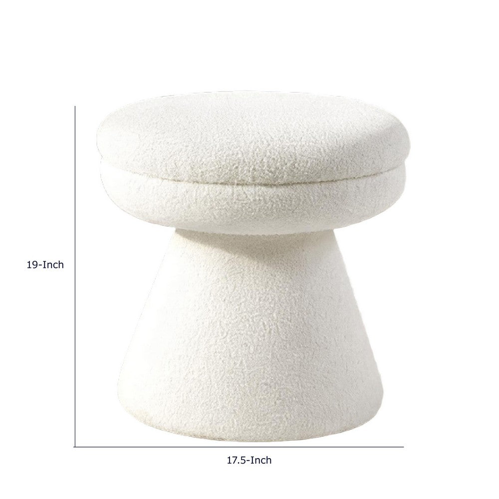 Xyna Mushroom-shaped Ottoman Stool with Pedestal Base, Beige Fabric