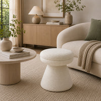 Xyna Mushroom-shaped Ottoman Stool with Pedestal Base, Beige Fabric-BM353209