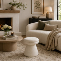 Xyna Mushroom-shaped Ottoman Stool with Pedestal Base, Beige Fabric-BM353209