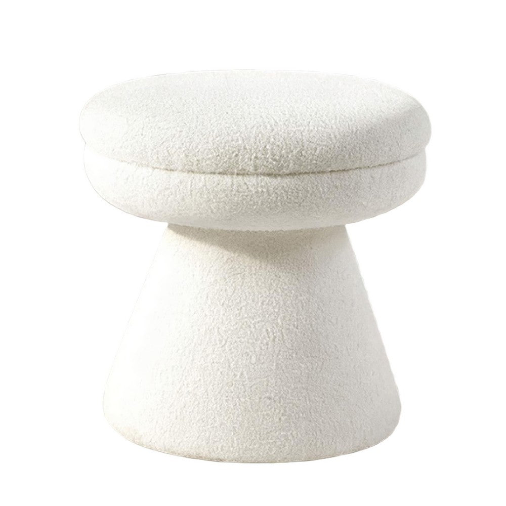 Xyna Mushroom-shaped Ottoman Stool with Pedestal Base, Beige Fabric