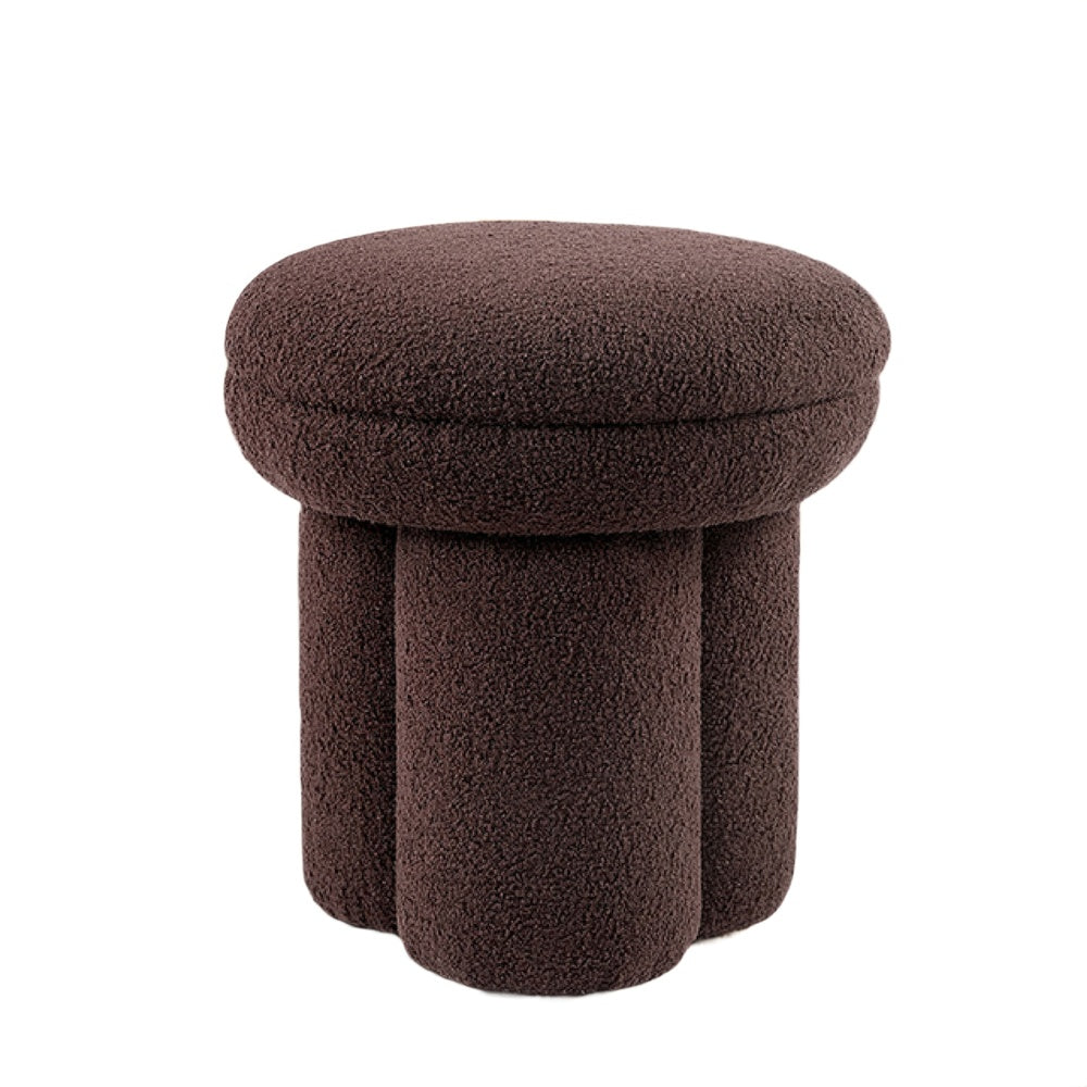 Ian Ottoman Stool, Mushroom-like Design, Pedestal Base, Brown Fabric-BM353210