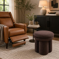 Ian Ottoman Stool, Mushroom-like Design, Pedestal Base, Brown Fabric-BM353210