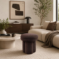 Ian Ottoman Stool, Mushroom-like Design, Pedestal Base, Brown Fabric-BM353210
