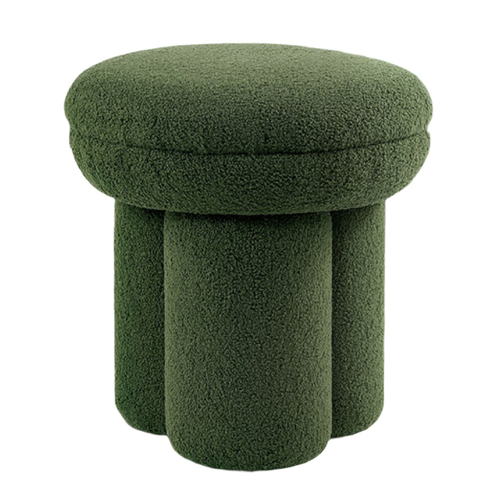 Ian Ottoman Stool, Mushroom-like Design, Pedestal Base, Green Fabric-BM353211