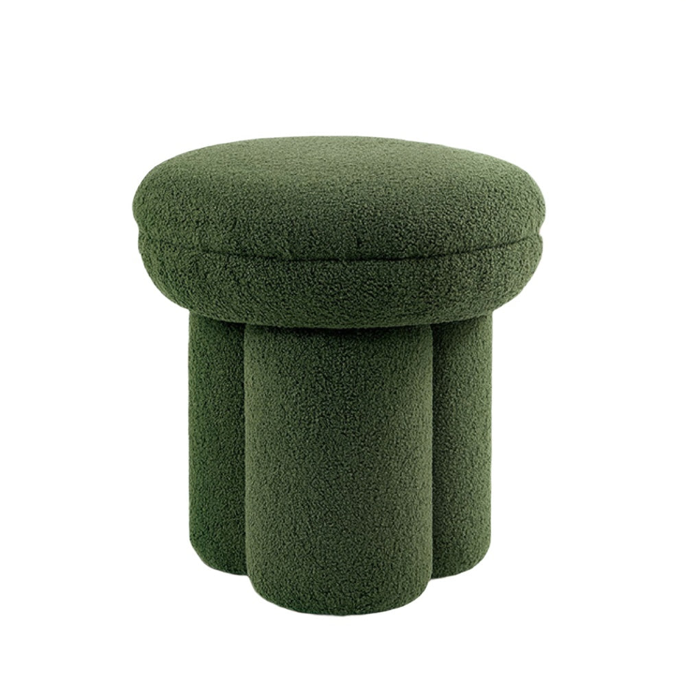 Ian Ottoman Stool, Mushroom-like Design, Pedestal Base, Green Fabric-BM353211