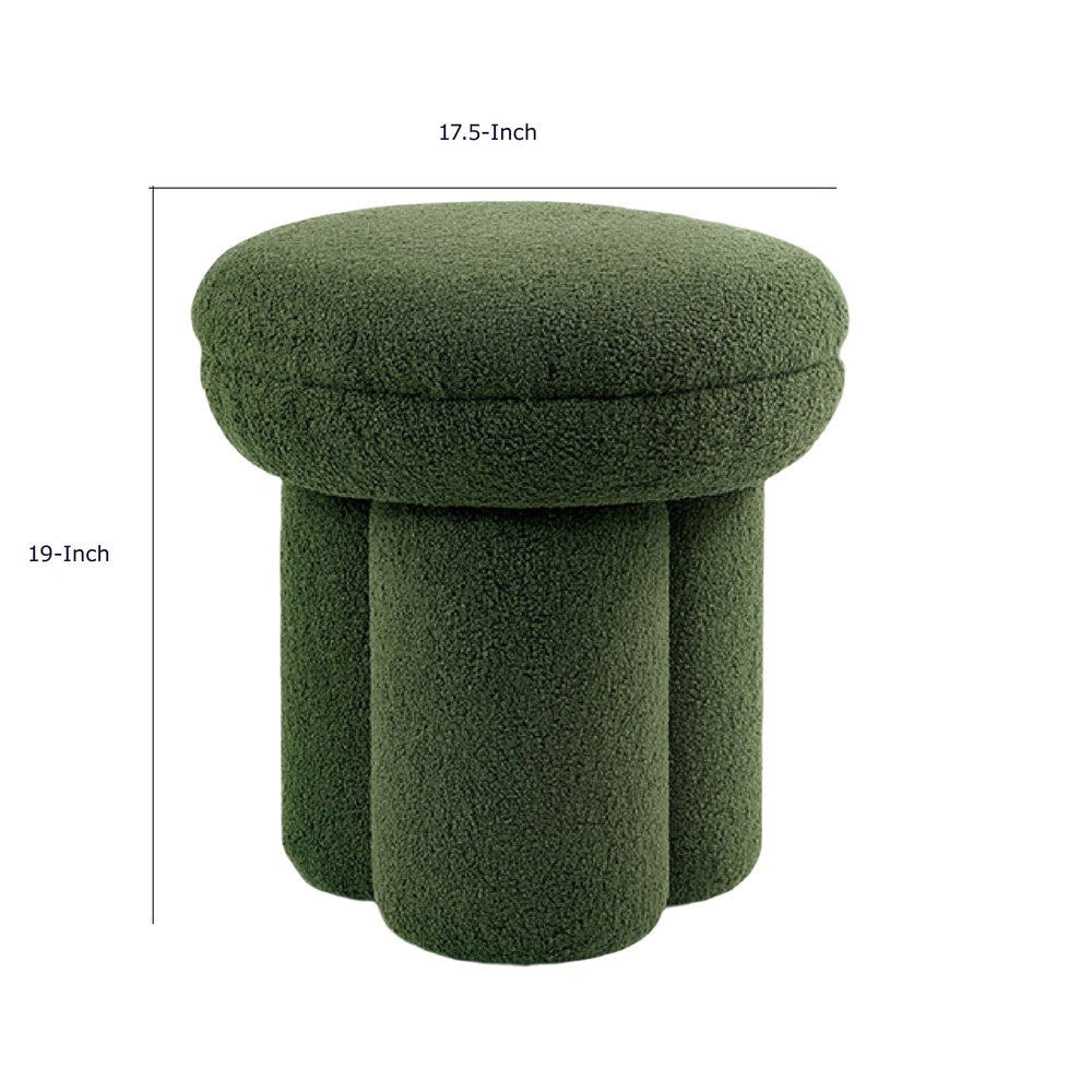 Ian Ottoman Stool, Mushroom-like Design, Pedestal Base, Green Fabric-BM353211