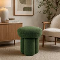 Ian Ottoman Stool, Mushroom-like Design, Pedestal Base, Green Fabric-BM353211