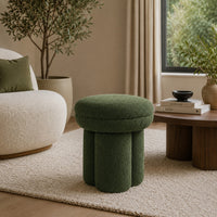 Ian Ottoman Stool, Mushroom-like Design, Pedestal Base, Green Fabric-BM353211