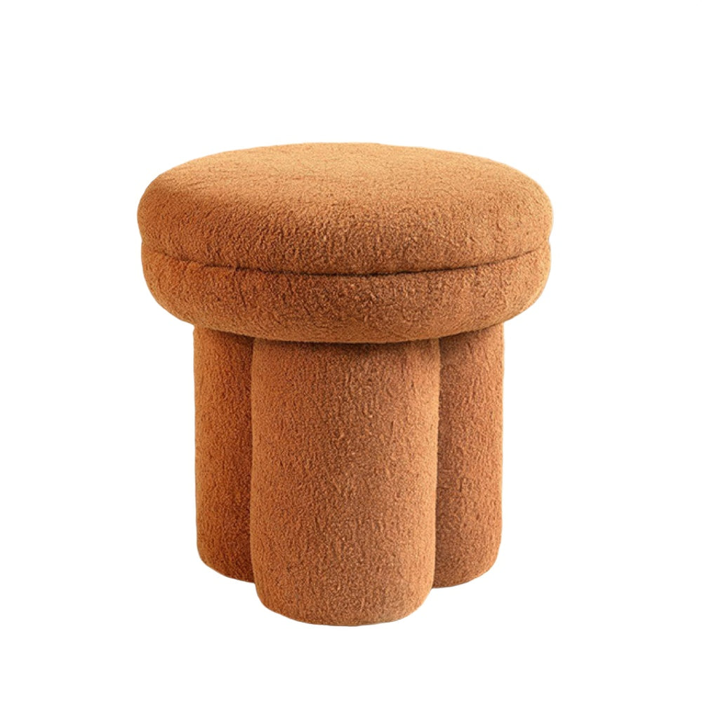Ian Ottoman Stool, Mushroom-like Design, Pedestal Base, Brown Fabric-BM353212