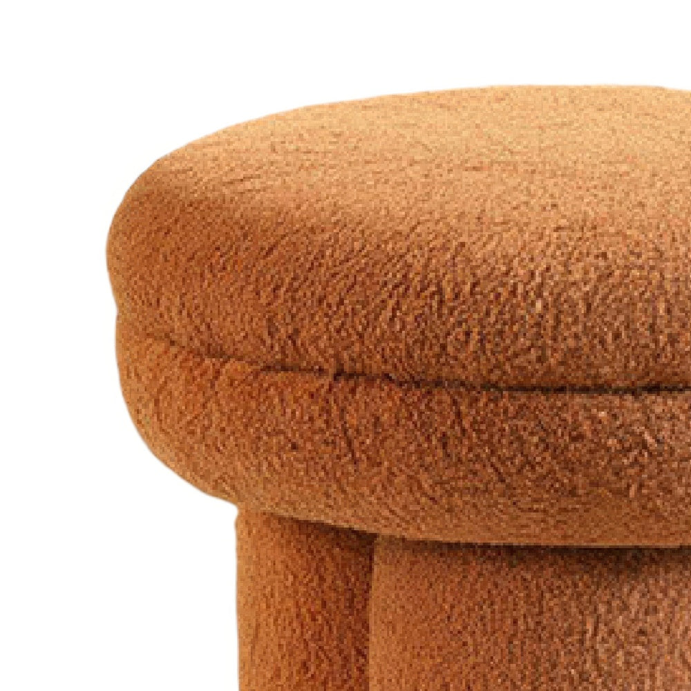 Ian Ottoman Stool, Mushroom-like Design, Pedestal Base, Brown Fabric-BM353212