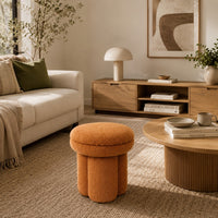 Ian Ottoman Stool, Mushroom-like Design, Pedestal Base, Brown Fabric-BM353212
