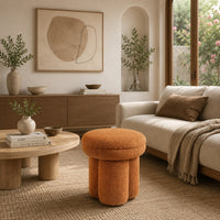 Ian Ottoman Stool, Mushroom-like Design, Pedestal Base, Brown Fabric-BM353212