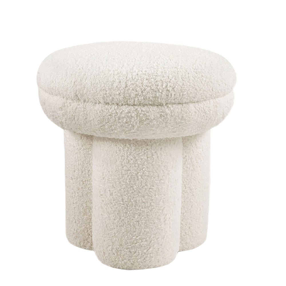 Ian Ottoman Stool, Mushroom-like Design, Pedestal Base, Beige Fabric-BM353213