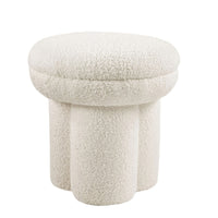 Ian Ottoman Stool, Mushroom-like Design, Pedestal Base, Beige Fabric-BM353213