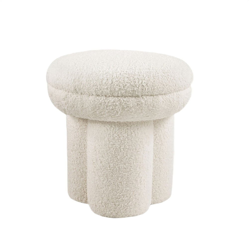 Ian Ottoman Stool, Mushroom-like Design, Pedestal Base, Beige Fabric-BM353213