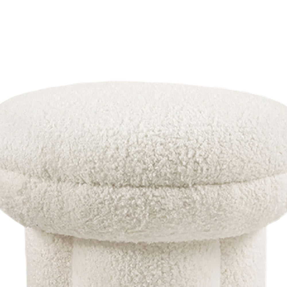 Ian Ottoman Stool, Mushroom-like Design, Pedestal Base, Beige Fabric-BM353213