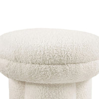Ian Ottoman Stool, Mushroom-like Design, Pedestal Base, Beige Fabric-BM353213